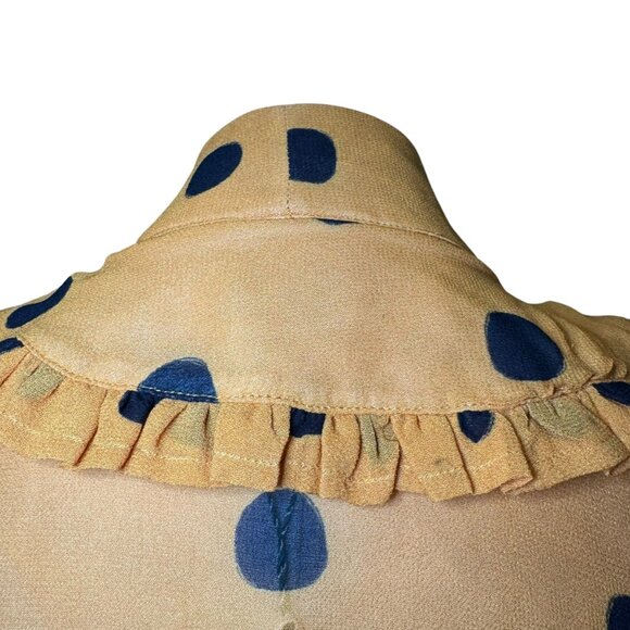 Farm Rio XS Mustard Yellow Polka Dot Ruffle Sheer Blouse NWT - Picture 8 of 11